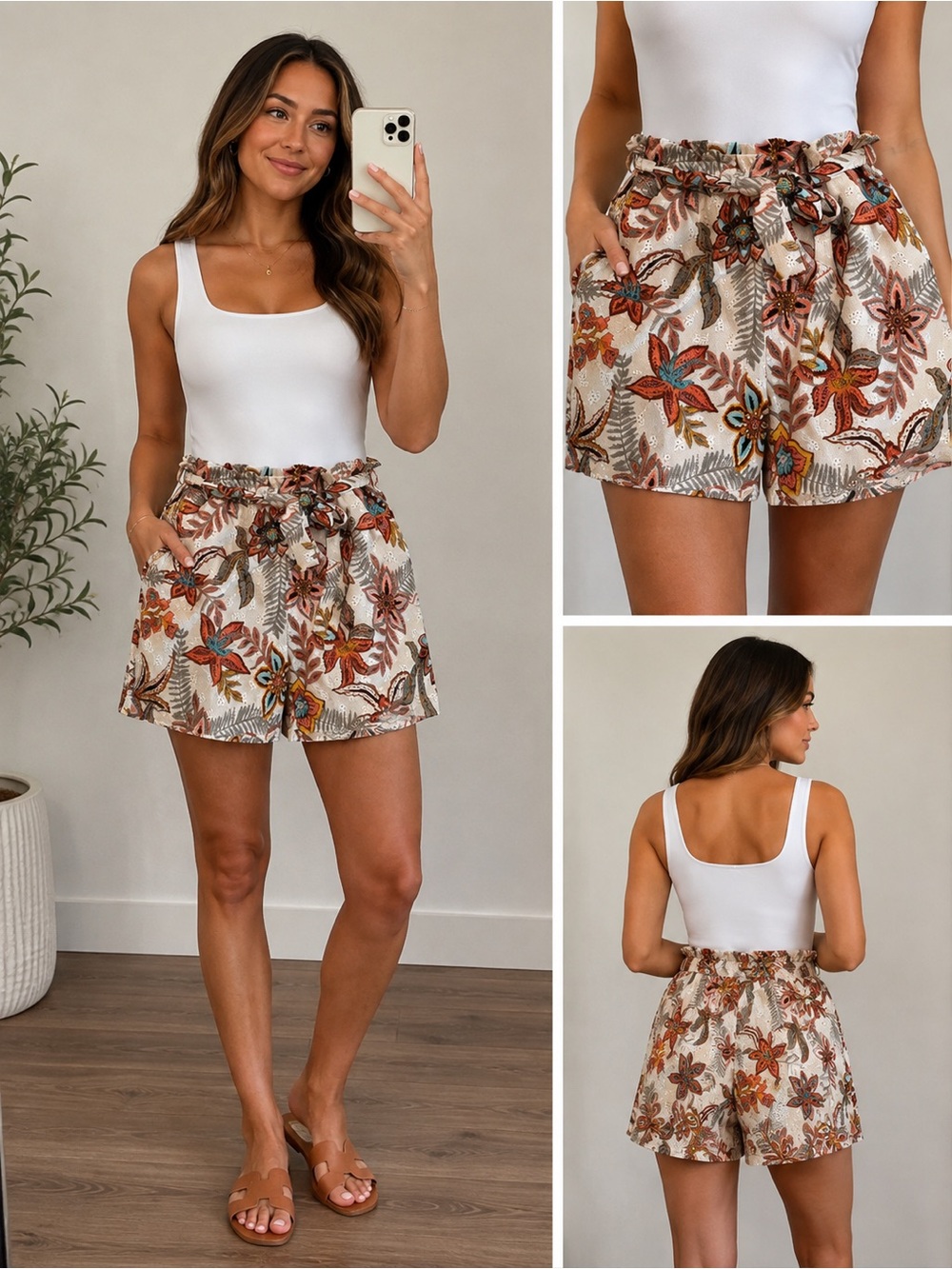 High-Waist Floral Eyelet Shorts